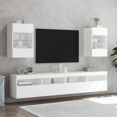 vidaXL Ścienne szafki TV z LED, 2 szt., białe, 40x30x60,5 cm
