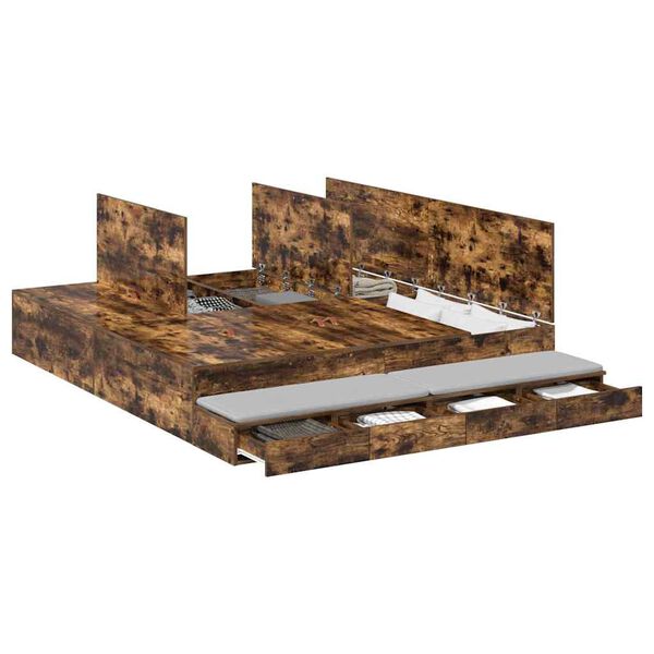 vidaXL Rama ł&oacute;żka z miejscem na przechowywanie Dąb wędzony 200 cm