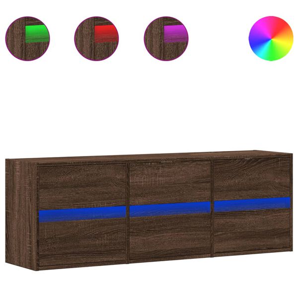vidaXL Ścienna szafka TV z LED, brązowy dąb, 130x31x45 cm