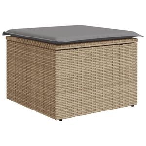 vidaXL Stołek ogrodowy z poduszką, beżowy, 55x55x37 cm, polirattan