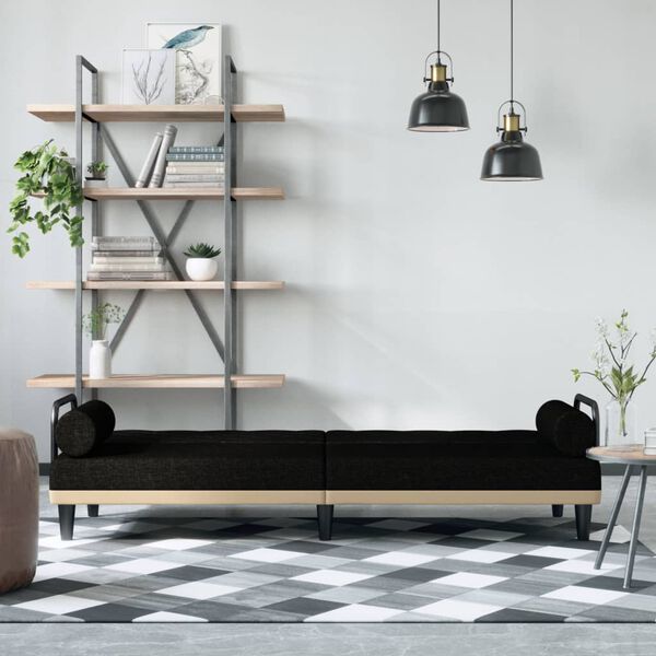 vidaXL Rozkładana kanapa z podłokietnikami, czarna, obita tkaniną