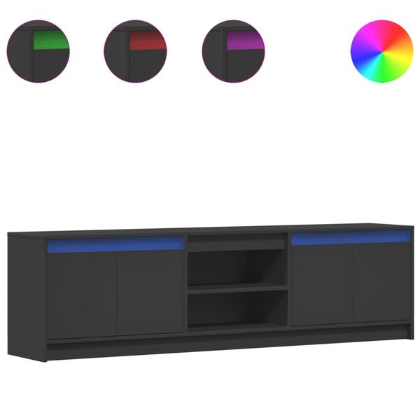 vidaXL Szafka TV z LED, czarna, 180x34x50 cm, materiał drewnopochodny