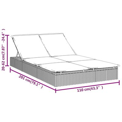 vidaXL 2-osobowy leżak z poduszkami, czarny, polirattan