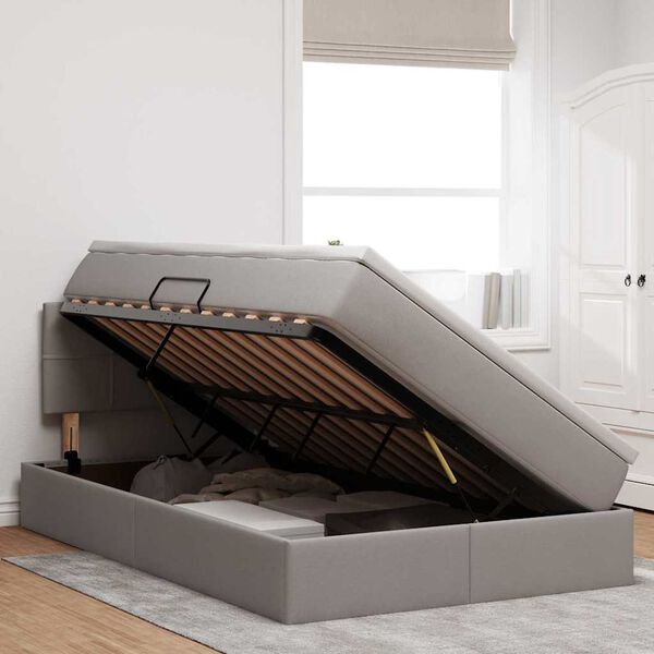 vidaXL Ł&oacute;żko z miejscem na przechowywanie i LED Ciemnoszary tkanina