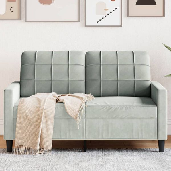 vidaXL Sofa 2-osobowa, jasnoszara, 120 cm, tapicerowana aksamitem