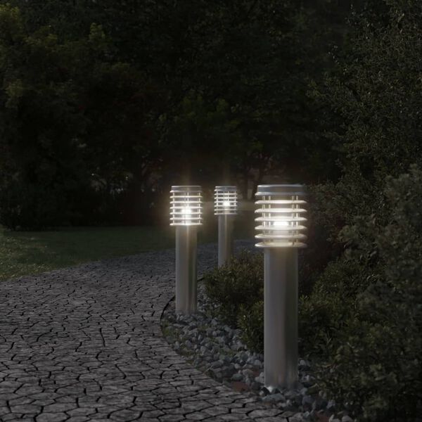 vidaXL Lampa ogrodowa na słupku, srebrna, 60 cm, stal nierdzewna