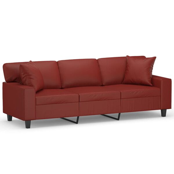 vidaXL 3-osobowa sofa z poduszkami, bordowa, 180 cm, sztuczna sk&oacute;ra