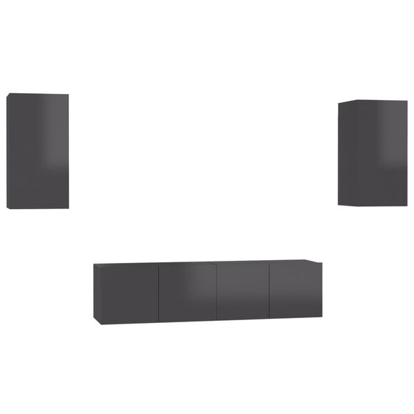 vidaXL 4-cz. zestaw szafek TV, wysoki połysk, szary