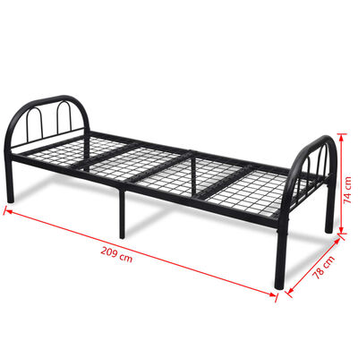 vidaXL Rama łóżka, czarna, metalowa, 75 x 200 cm