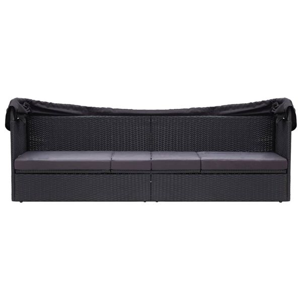 vidaXL Sofa ogrodowa z zadaszeniem, polirattan, czarna