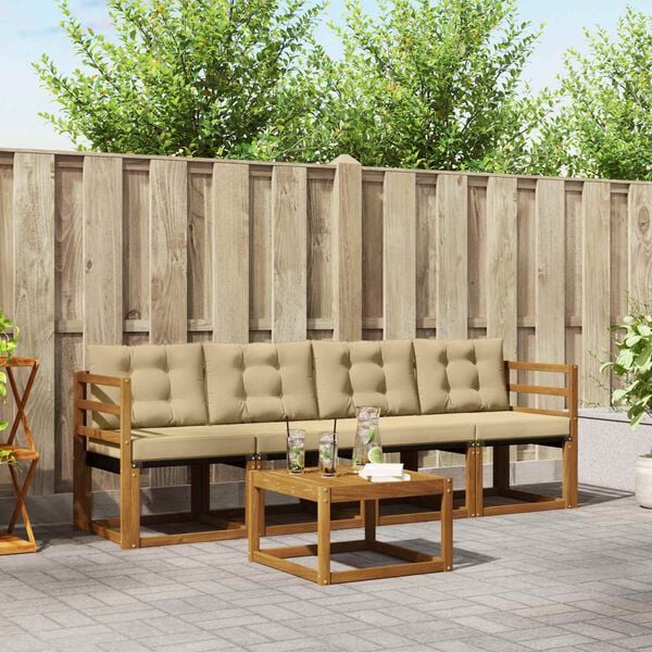 vidaXL Zestaw sof na zewnątrz z poduszką 5 pcs Naturalny i Beżowy