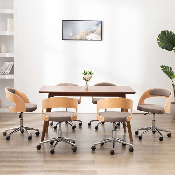 vidaXL Obrotowe krzesła stołowe, 6 szt., taupe, gięte drewno i tkanina