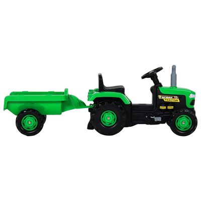 vidaXL Traktor dziecięcy z pedałami i przyczepą, zielono-czarny