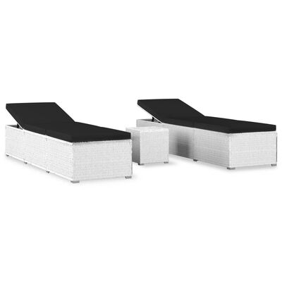 vidaXL 3-częściowy zestaw, leżaki ze stolikiem, polirattan, białe