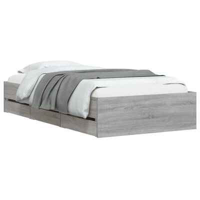 vidaXL Rama łóżka z szufladami, szary dąb sonoma, 75x190 cm