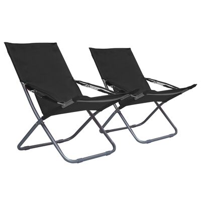 vidaXL Składane krzesła plażowe, 2 szt., tkanina, czarne