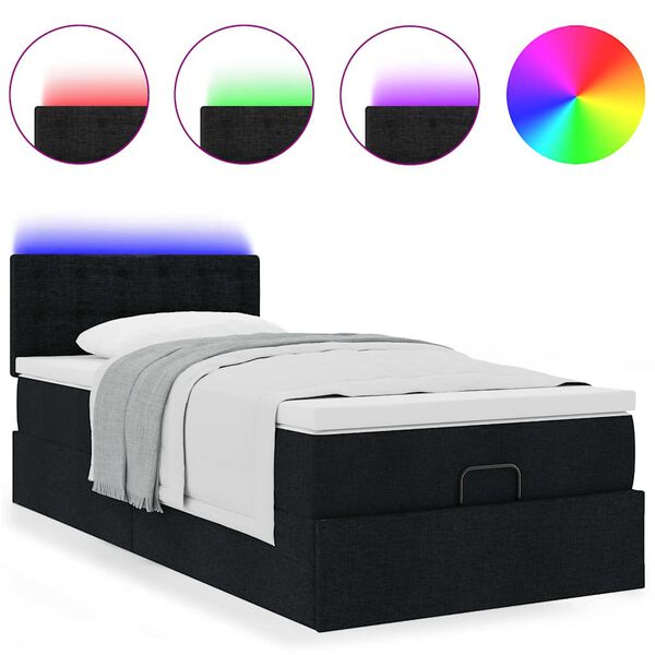 vidaXL Ł&oacute;żko Ottoman z materacem i LED, czarny, 80x200cm, tkanina