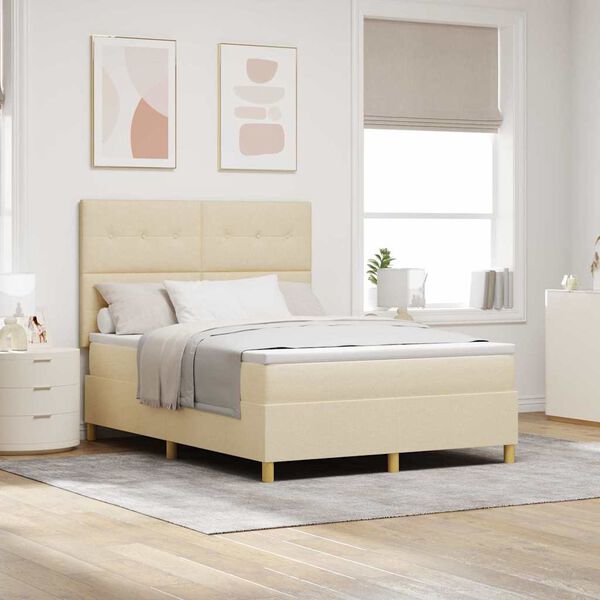 vidaXL Ł&oacute;żko z sprężyną LED z materacem Kremowy 140 x 190 cm tkanina