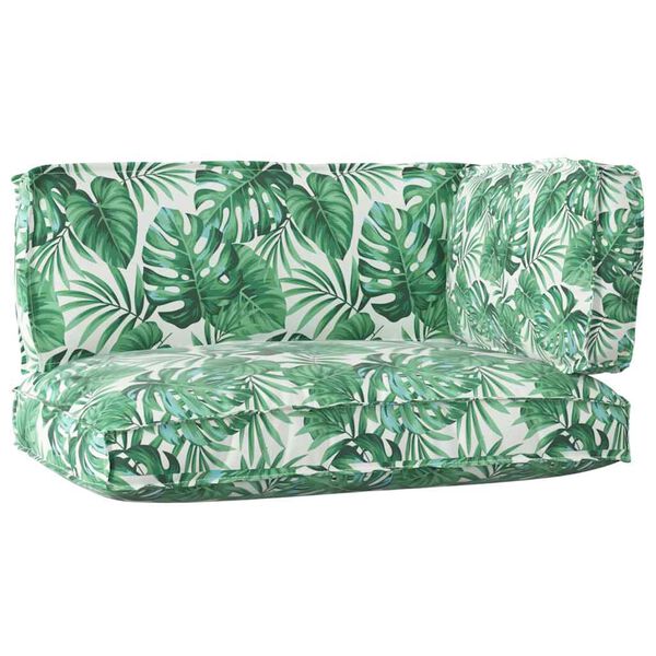 vidaXL Zestaw poduszek na paletę Kwiatowy 3 pcs Wzór Zielonego Liścia