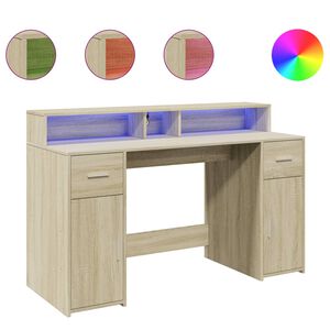 vidaXL Biurko z podświetleniem LED, dąb sonoma, 140x55x91 cm