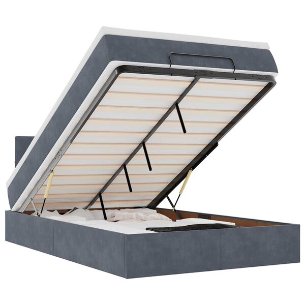vidaXL Ł&oacute;żko otomana z materacem i LED, ciemnoszary, 120x190cm aksamit