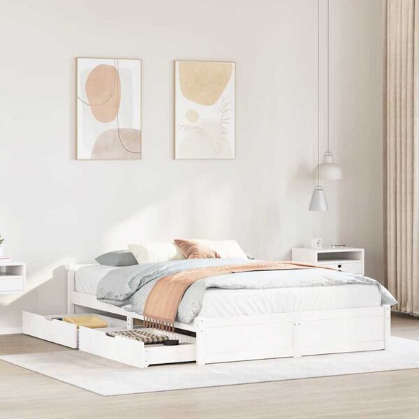 vidaXL Rama ł&oacute;żka bez materaca, biała, 140x190 cm, lite drewno sosnowe