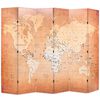 vidaXL Składany parawan, 228x170 cm, mapa świata, ż&oacute;łty