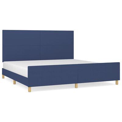 vidaXL Rama łóżka z zagłówkiem, niebieska, 200x200 cm, obita tkaniną