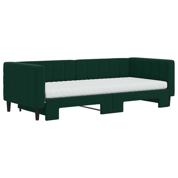 vidaXL Sofa rozsuwana z materacami, ciemnozielona, 90x200 cm, aksamit