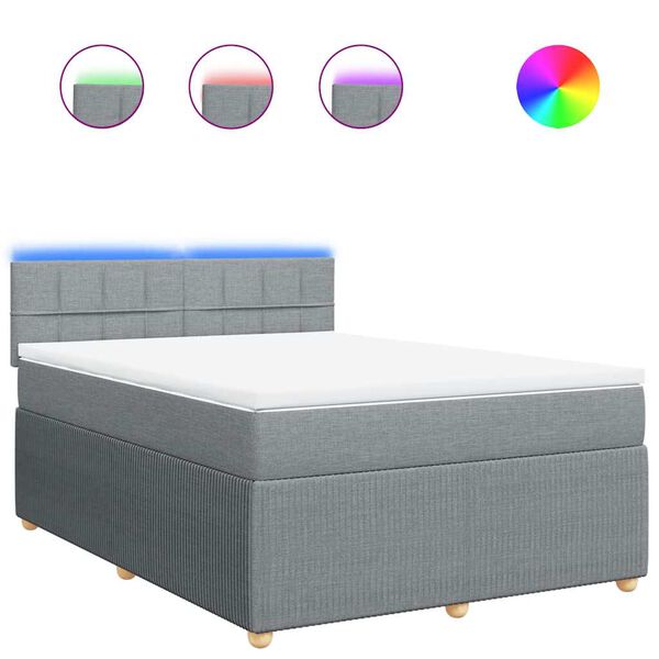 vidaXL Ł&oacute;żko kontynentalne z materacem, jasnoszare 140x200 cm, tkanina