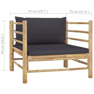 vidaXL Sofa ogrodowa z ciemnoszarymi poduszkami, bambusowa