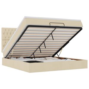 vidaXL Rama ł&oacute;żka otomana z materacem, kremowa, 180x200 cm, tkanina