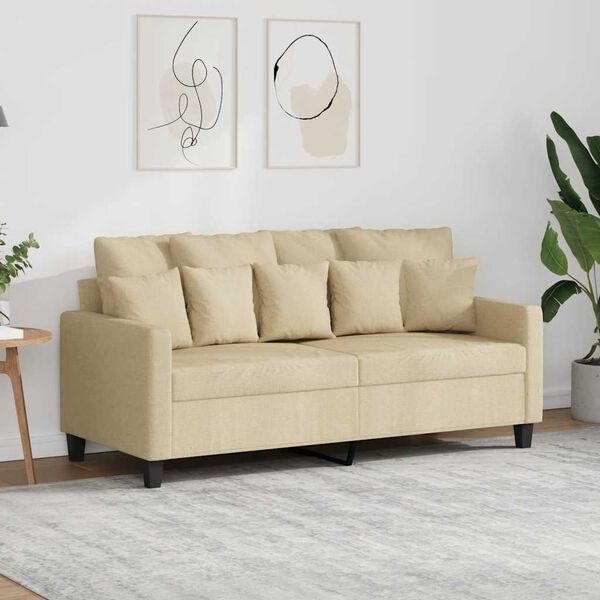 vidaXL 2-osobowa sofa, kremowa, 140 cm, tapicerowana tkaniną