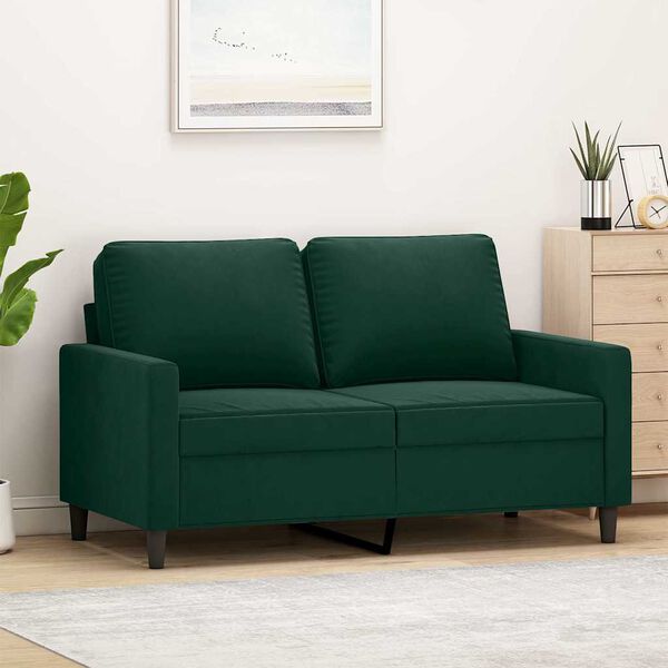 vidaXL Sofa 2-osobowa, ciemnozielona, 120 cm, tapicerowana aksamitem