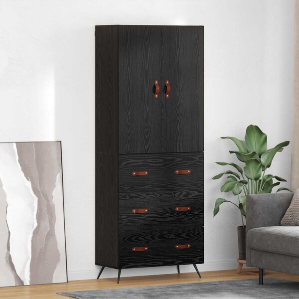 vidaXL Highboard Czarny Dąb 69,5 x 34 x 180 cm Materiał drewnopochodny