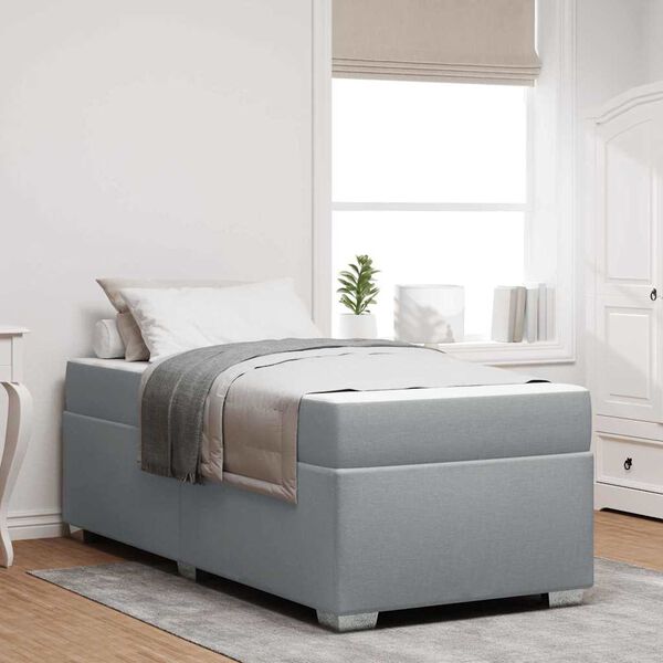 vidaXL Ramka ł&oacute;żka z materacem Jasnoszary 90 x 190 cm tkanina