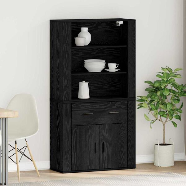 vidaXL Highboard Czarny Dąb 80 x 33 x 150 cm Materiał drewnopochodny