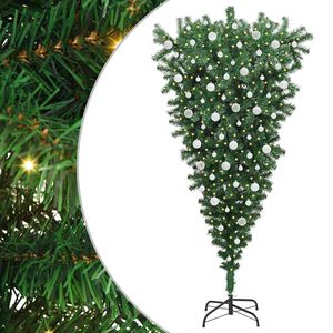 vidaXL Odwr&oacute;cone sztuczne choinki z lampkami z zestawem kulek 210 cm