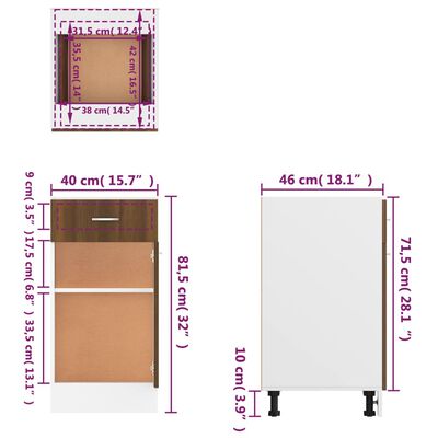 vidaXL Dolna szafka z szufladą, brązowy dąb, 40x46x81,5 cm