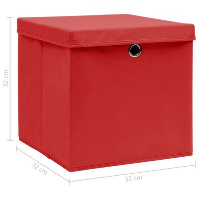 vidaXL Pudełka z pokrywami, 4 szt., czerwone, 32x32x32 cm, tkanina