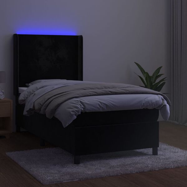 vidaXL Ł&oacute;żko kontynentalne z materacem i LED, czarny aksamit 90x200 cm