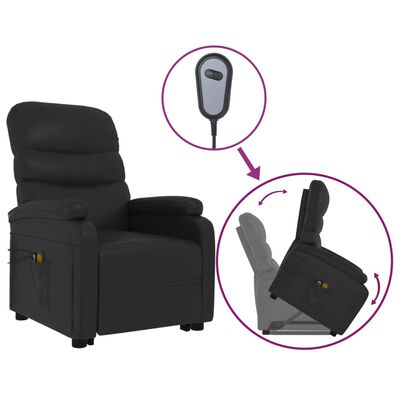 vidaXL Podnoszony fotel masujący, czarny, sztuczna skóra