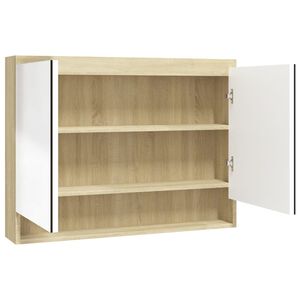 vidaXL Szafka łazienkowa z lustrem, 80x15x60 cm, MDF, biel i dąb
