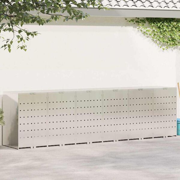 vidaXL Przechowalnia na 3 kosze na odpady Srebrny