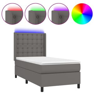 vidaXL Ł&oacute;żko kontynentalne z materacem i LED, szara ekosk&oacute;ra 80x200 cm