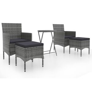 vidaXL 5-cz. zestaw mebli bistro, rattan PE i hartowane szkło, szary