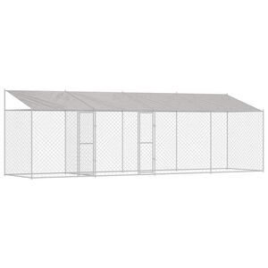 vidaXL Klatka dla psa z dachem srebrny 800 x 200 x 256 cm Stal i PE