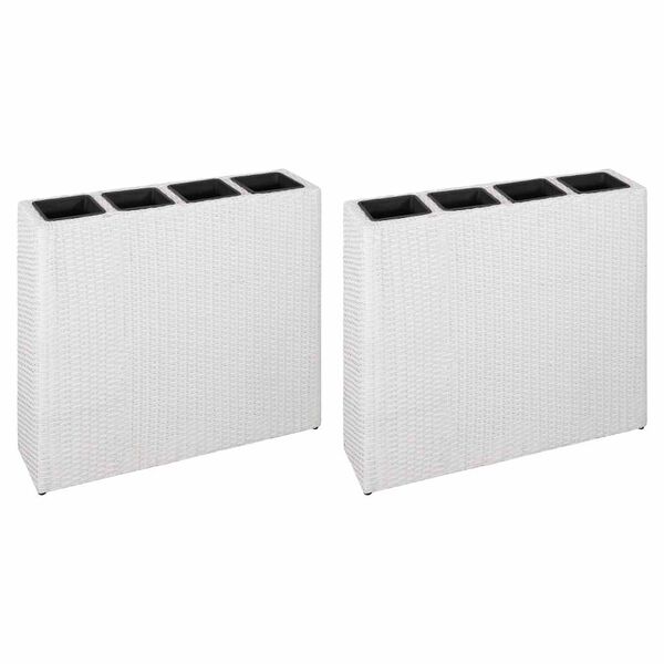 vidaXL Podniesione donice z 4 wkładami, 2 szt., polirattan, białe