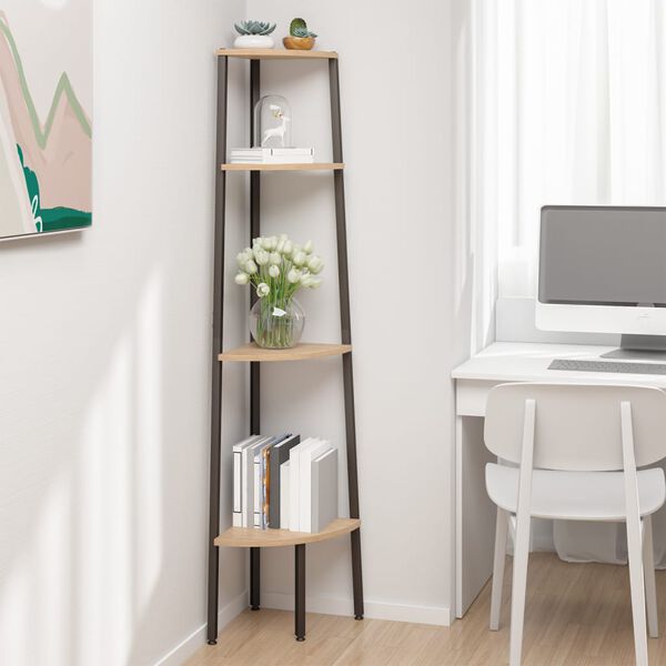 vidaXL P&oacute;łka narożna 4-poziomowa jasnobrązowa i czarna 45,5x31,5x150 cm