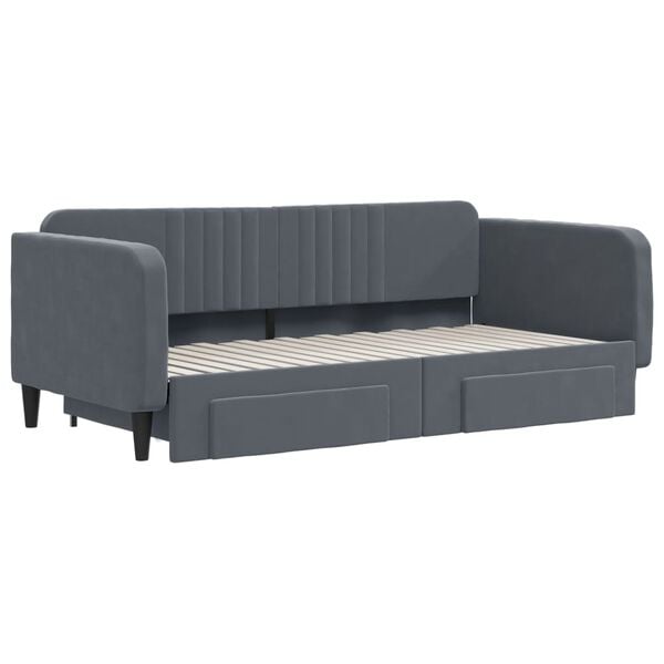 vidaXL Sofa rozsuwana z szufladami, ciemnoszara, 90x190 cm, aksamit